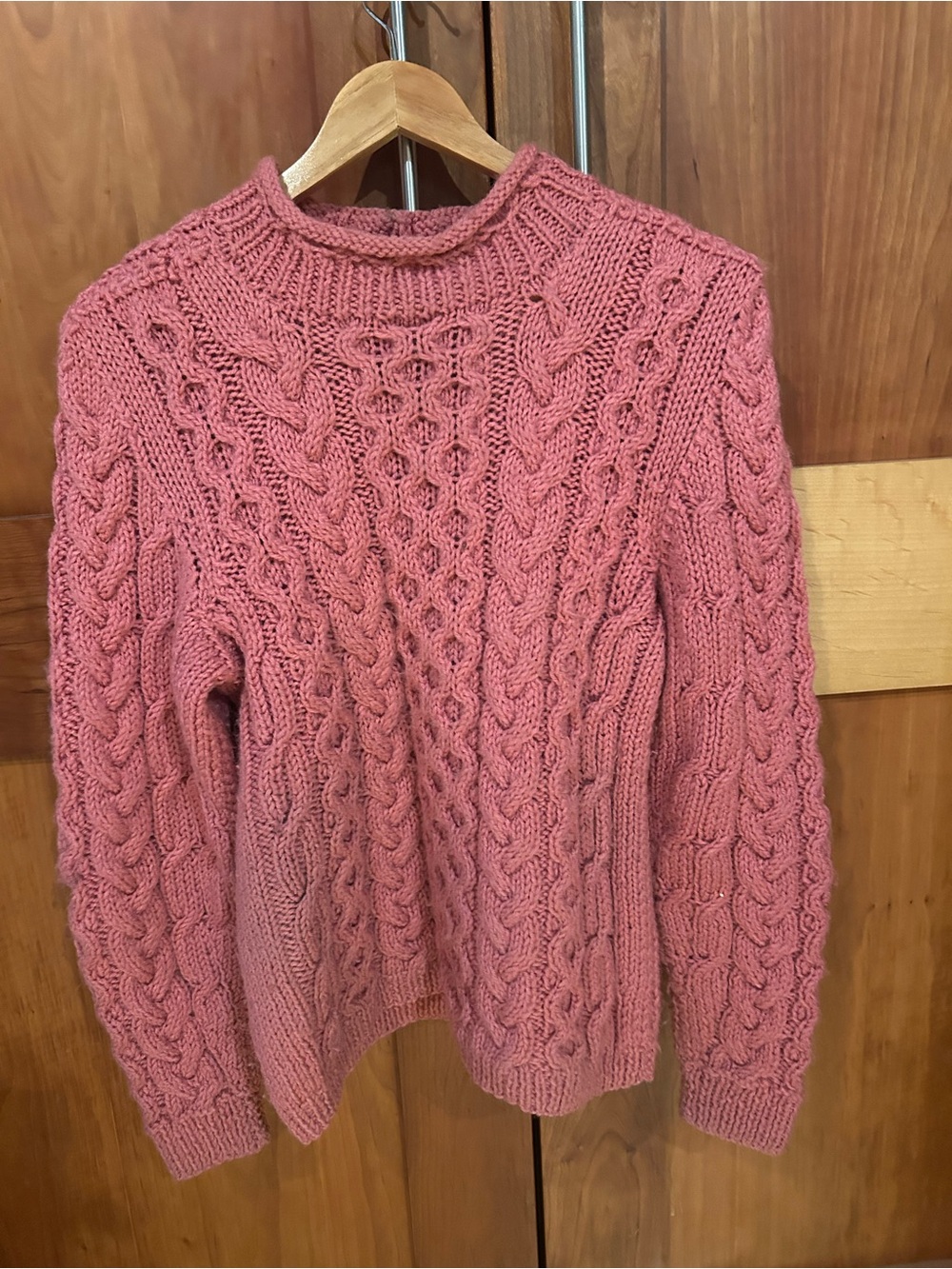 Hand Crafted Rose Cable Knit Turtleneck Sweater
